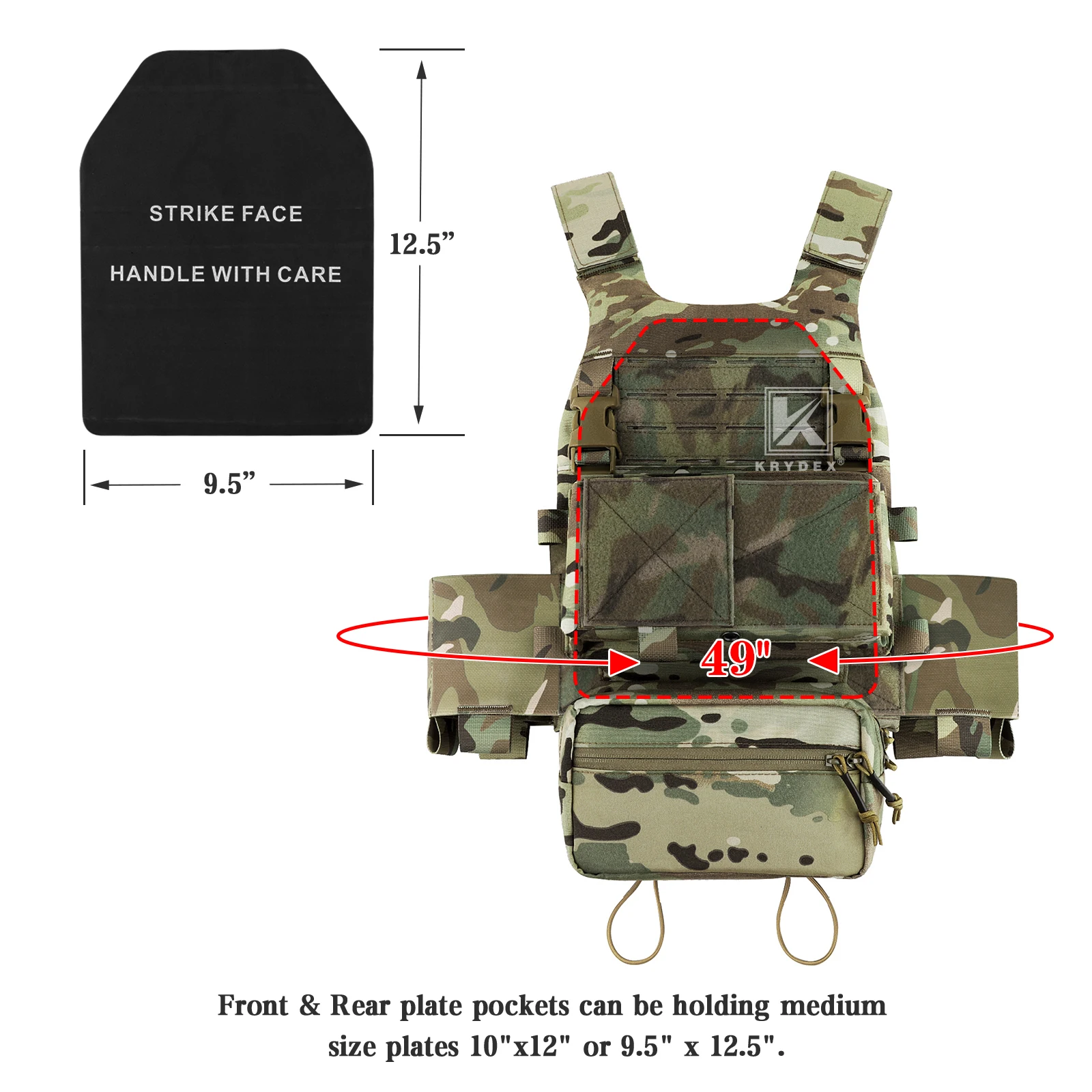 Rompi Taktis KRYDEX Combat Outdoor Plate Carrier Elastis dengan Cummerbund Micro Fight MK3 Chassis Drop SACK Pouch Perlengkapan Berburu