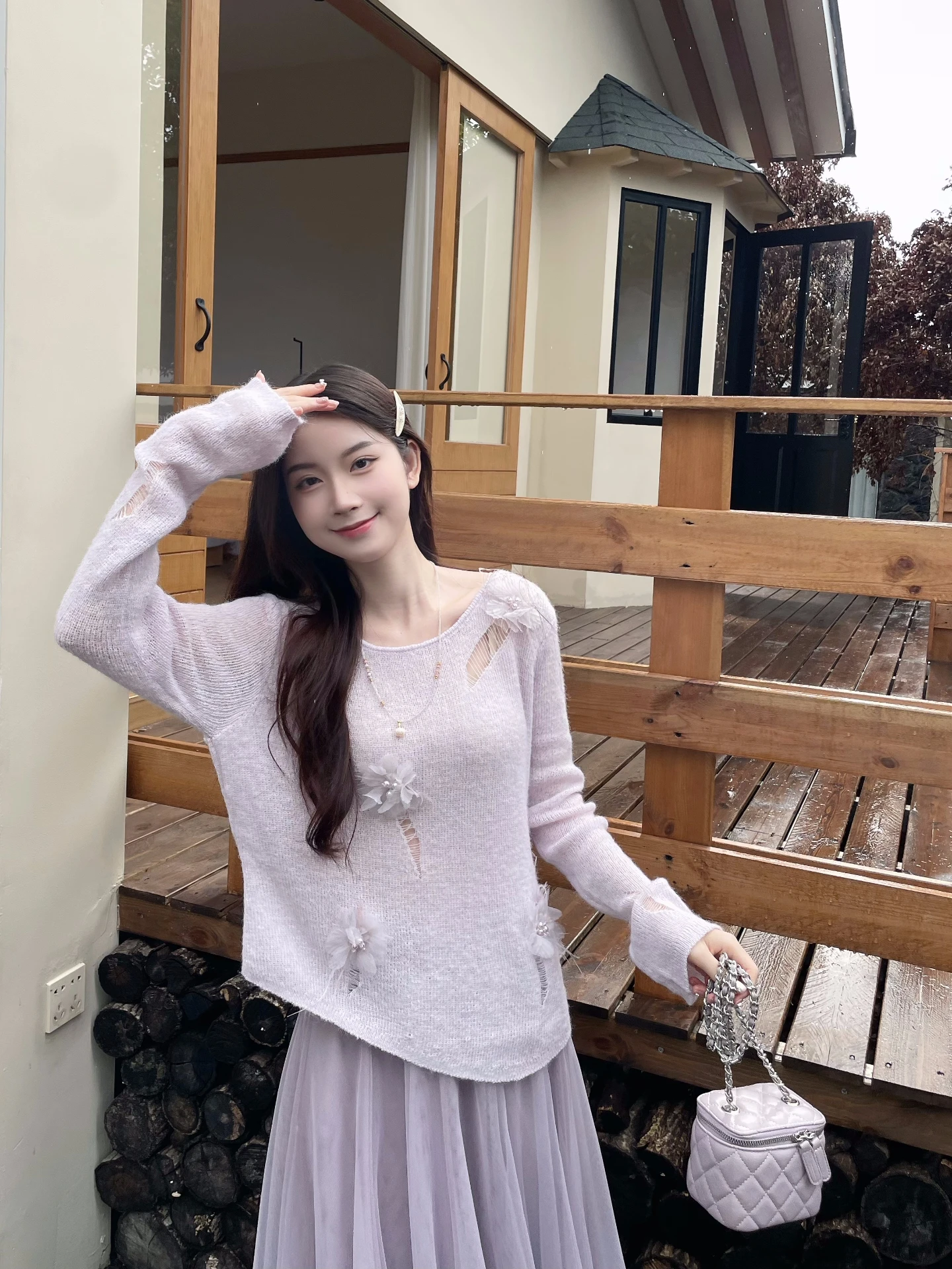 

Женский вязаный свитер Mobai с вырезами, легкий, осенний, модный, стройнящий, мягкий, с круглым вырезом, с длинными рукавами