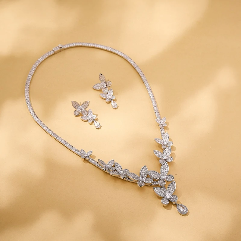 

Pure 925 Sterling Silver Jewelry For Women Butterfly Wedding Jewelry Set High Quality Earrings Necklace Party Fine Jewelry