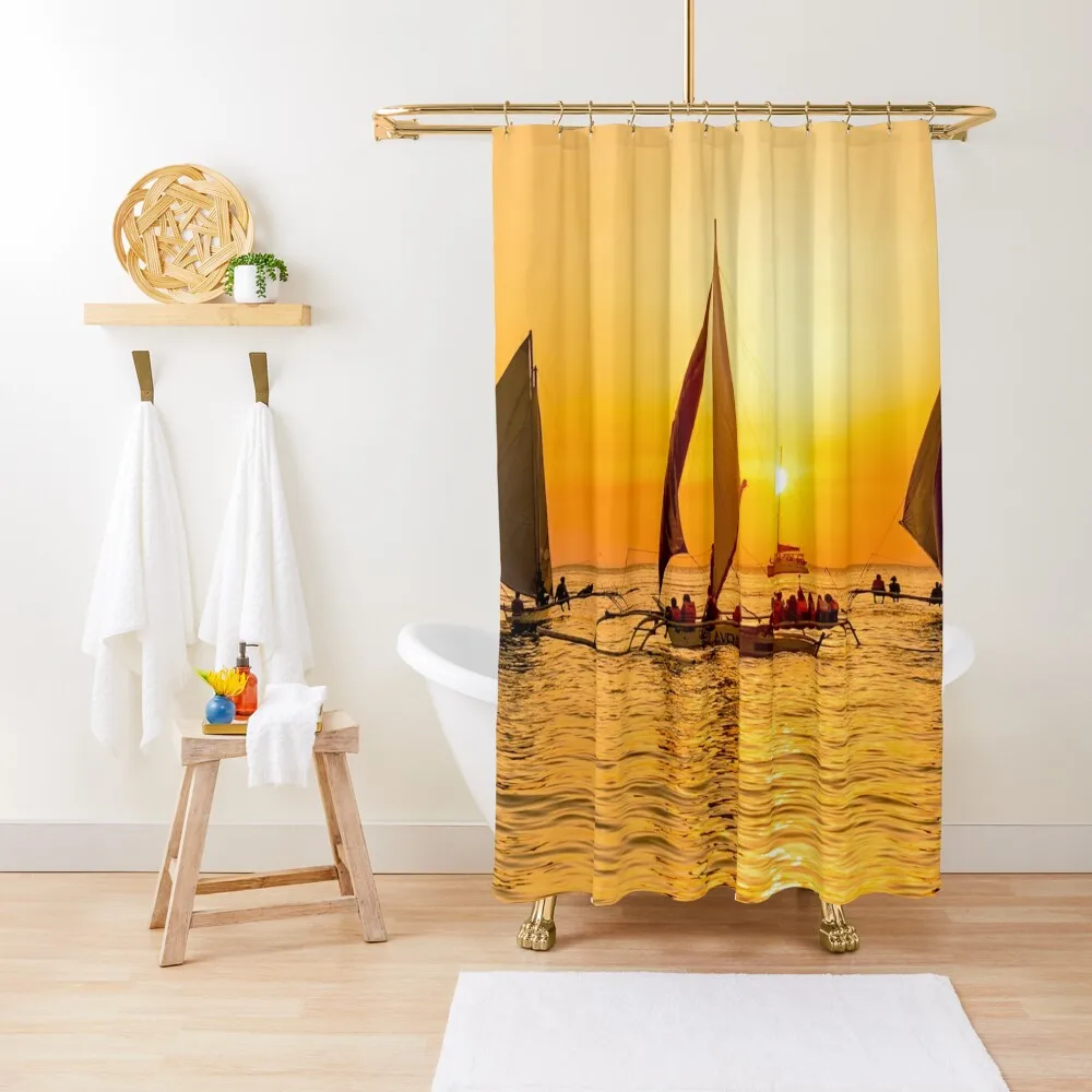 

BORACAY ISLAND SAILING BOAT AT GOLDEN SUNSET Shower Curtain Shower Bath For Shower Anti-Mold Waterproof Curtain