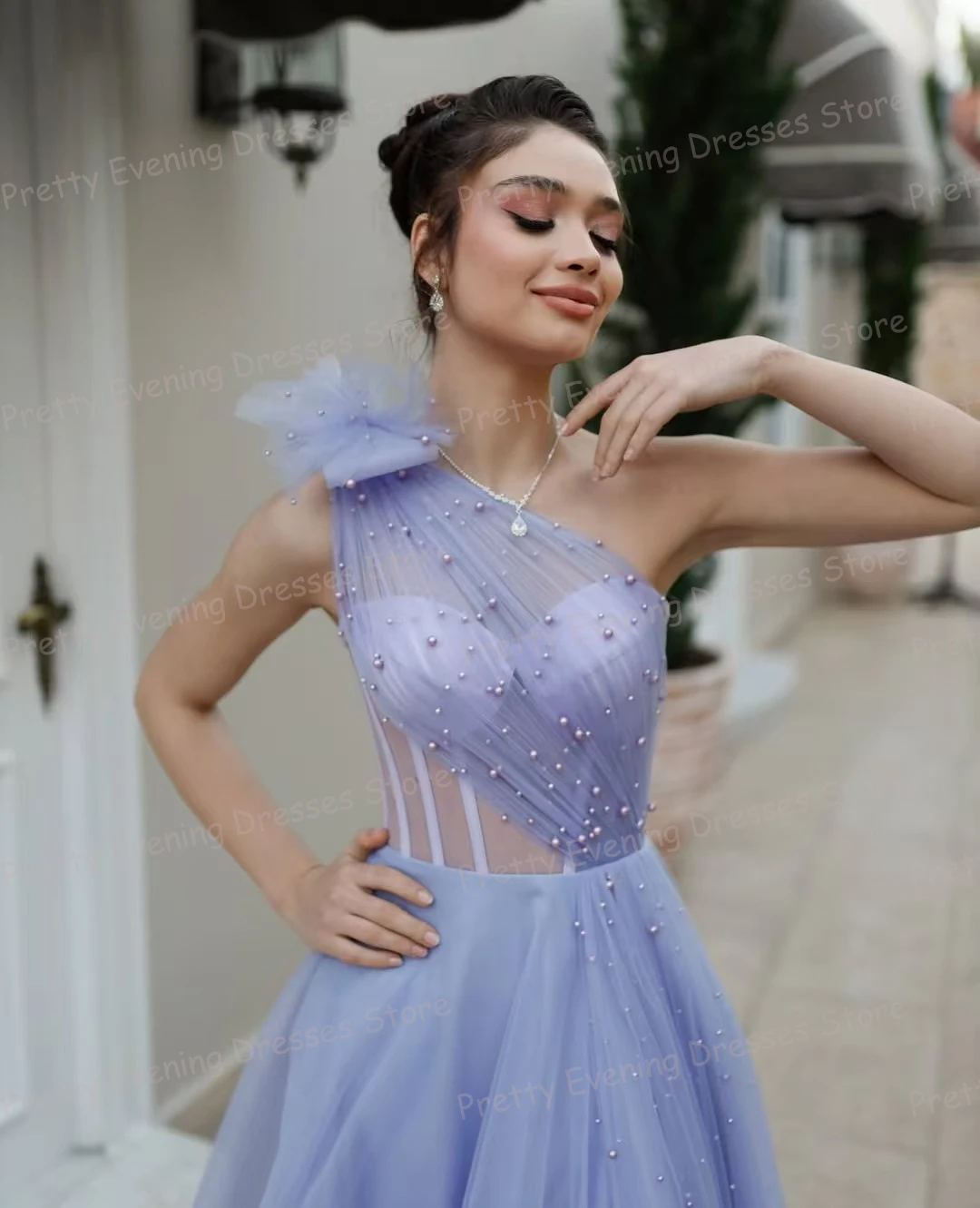 간단한 이브닝 드레스 여성의 A 라인 댄스 파티 드레스 섹시한 구슬 장식 한 어깨 등이없는 패션 파티 맞춤형 베스 티도스 드 노비아