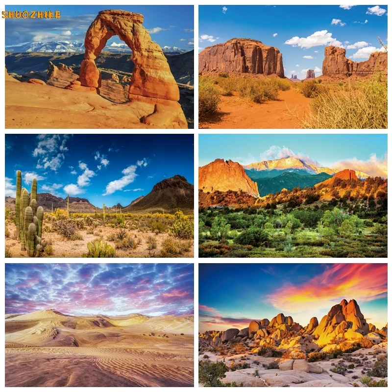 

Desert Backdrop for Photography Western Party Decor Blue Sky Sand Dunes Prickly Cactus Saguaro Wilderness Mountain Background