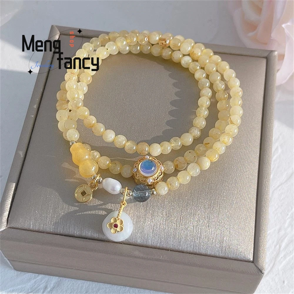 Natural Gold Silk Jade Fortune Bracelet Crystal Peach Small Stringssimple Elegant High-grade Exquisite Popular Fashion Jewelry