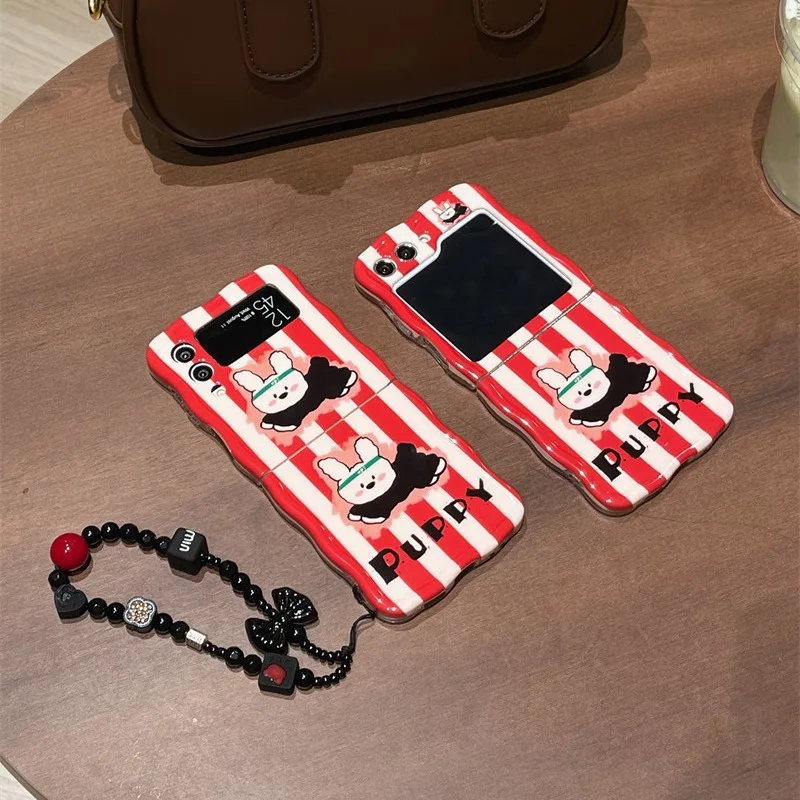 

Fresh Striped Cartoon Puppy Phone Case for Samsung Galaxy Z Flip 3 Z Flip 4 Z Flip 5 Hard PC Back Cover for ZFlip5 Case Shell