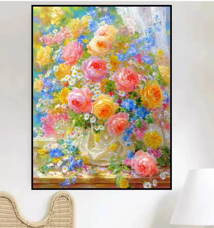 

9ct 65x85cm Flowers Vase Embroidery DIY Chinese Style Printed Kits Cross Stitch Needlework Set Home Decor Crafts