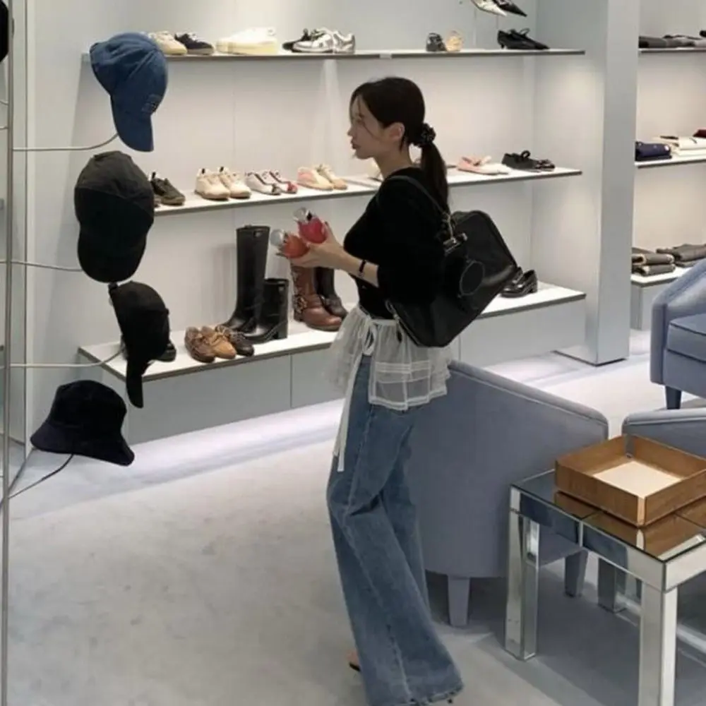 Rok Mini Renda Balletcore Fashion Y2k Rok Ruffle Gaya Korea Gadis Tirai Bokong Bunga Pinggang Tinggi