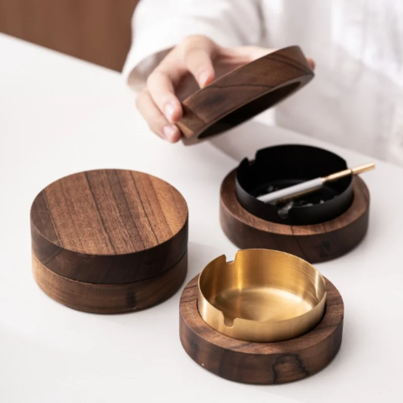 Aschenbecher Mit Abdeckung Winddicht Rauch Nussbaum Aschenbecher Runde Kreative Persönlichkeit Trend Hause Restaurant Restaurant