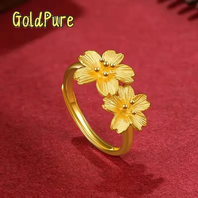 

Золотой браслет Goldpure Luxury 24K 9999 из чистого золота с цветком Гесанг, женское кольцо с цветком Гесанг