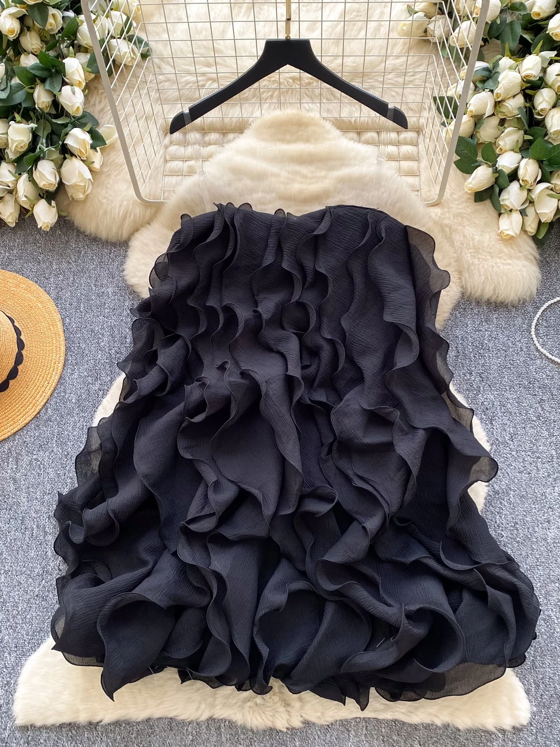 Falda coreana Sle de cintura alta con forma de pastel para mujer, diseño de volantes, sensación juvenil, Vaion Sle Puffy ort Dr