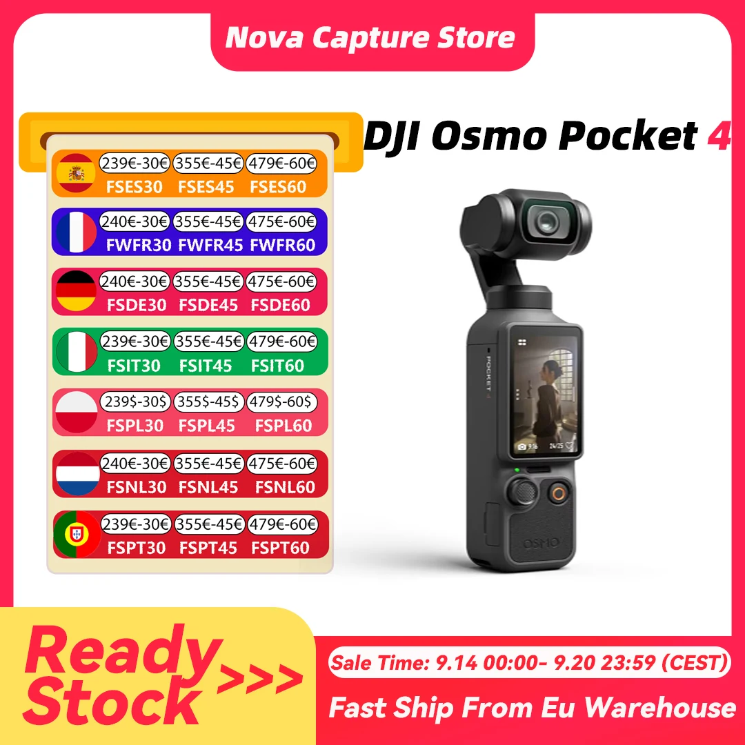 【EU verzending】DJI Osmo Pocket 4 1" CMOS & 4K/240fps 3-assige stabilisatie & draaibare 107GB ingebouwde opslag & 800MB/s overdracht Pocket 4