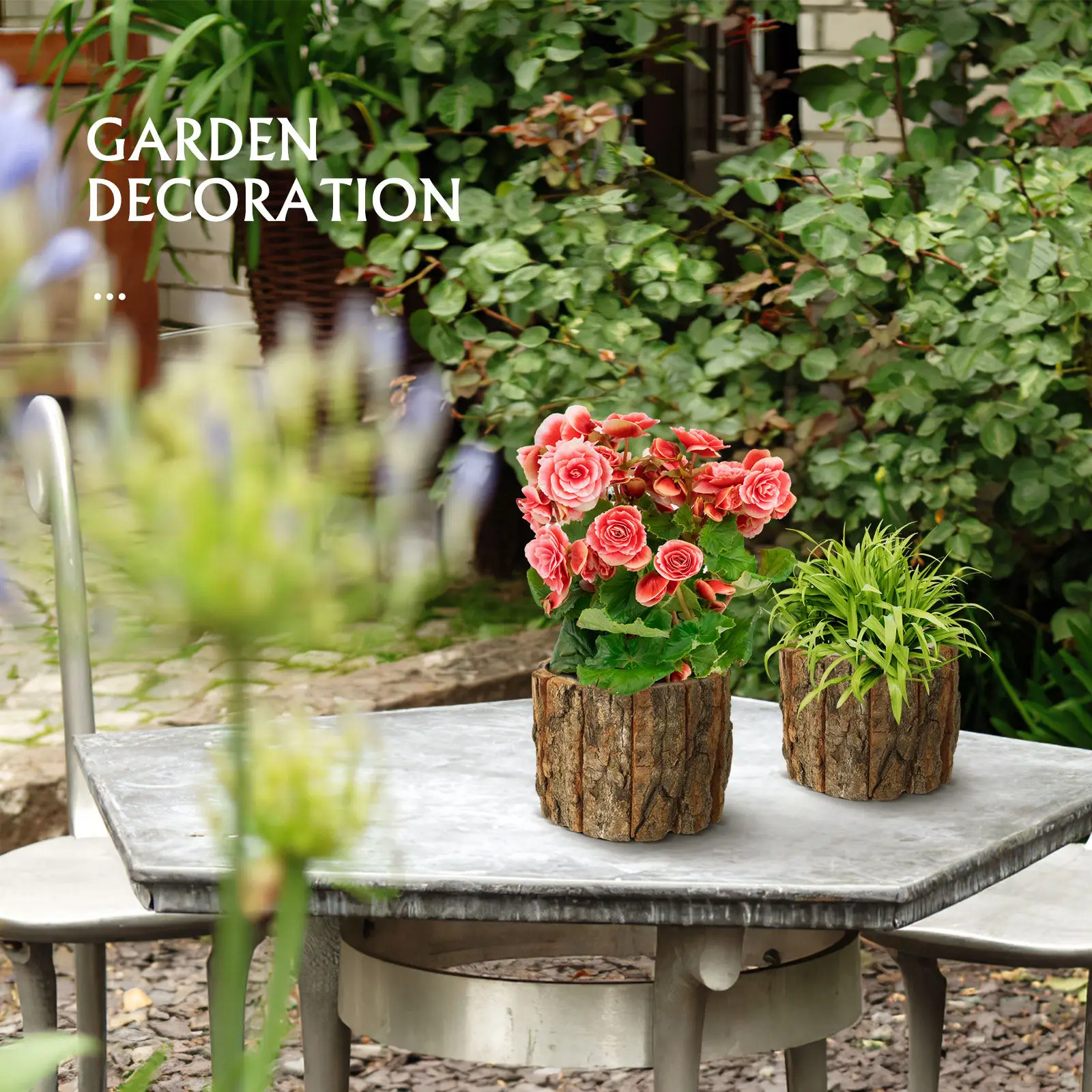 3Pcs Rustic Wooden Flower Containers Tree Bark Look Plant Pots for Flower Arranging Home Decoration Dining Table Countertop
