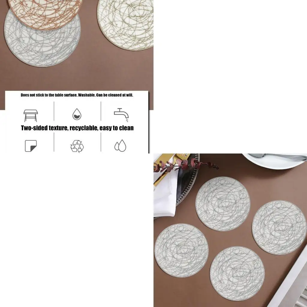 L9BE 4 Pack PVC Cup Coasters Gold Foils Pattern Heatproof Materials Convenient Design Perfect for Camping Dinner Parties