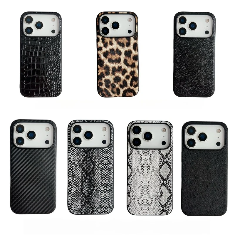 Stoßfeste Panzer-Hartschale für iPhone 17E 17 16 16E 15 14 13 12 Pro Max Plus mit Krokodil-, Schlangenhaut- und Leopardenmuster-Design