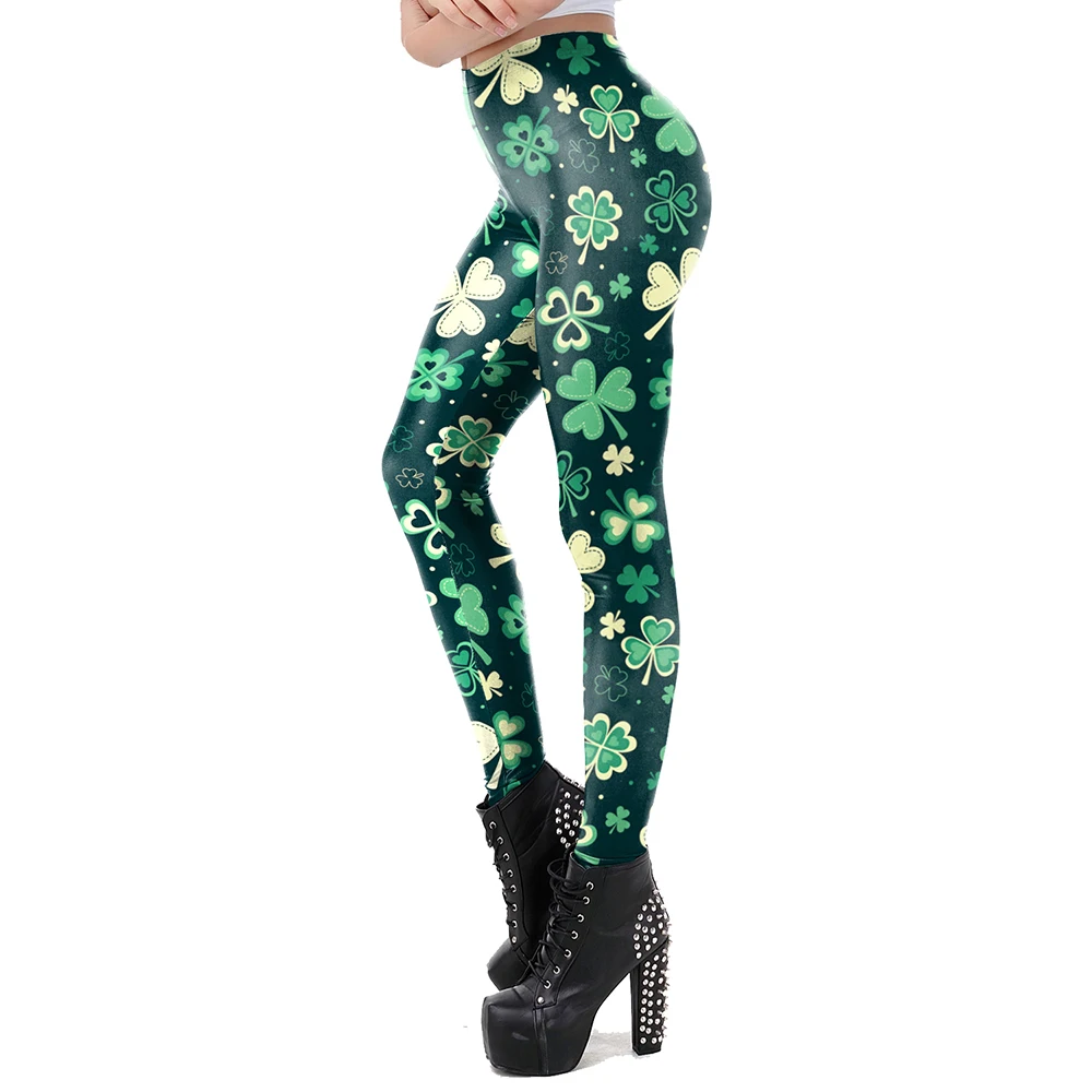 [You're My Secret] Fashion Female St Patricks Day Irish Green Shamrock Legging For Women  Fitness Push Up Elastic Waist Trousers