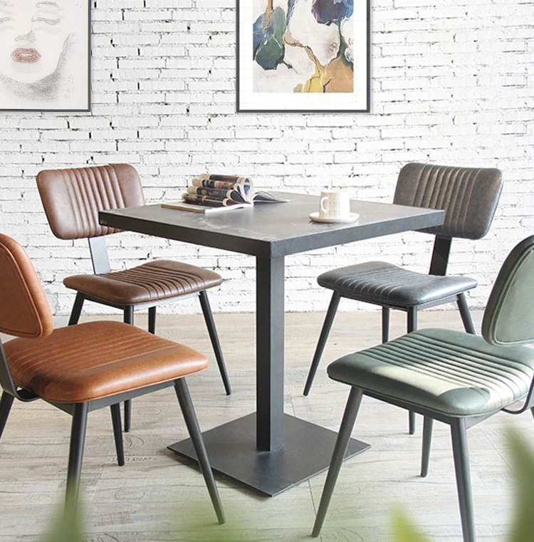 Factory Sale Commercial Classic Retro Brown Upholstered Coffee Shop Chair Metal Frame Chair for Restaurant