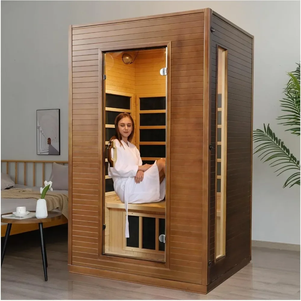 Infrared Cedar Wood Sauna Room, 1-2 Person Far Infrared Sauna, 1700W Dry Saunas for Home with Control Panel, Bluetooth Speakers