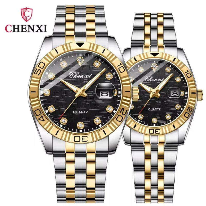 

CHENXI 8201B модные мужские кварцевые часы для пар, роскошные водонепроницаемые ночники из нержавеющей стали, женские и мужские часы для отдыха