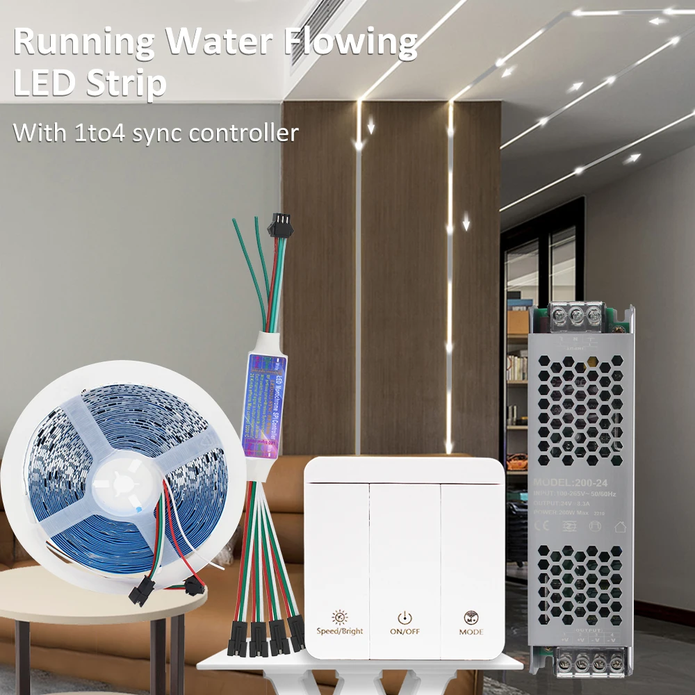 24V Running Water Flowing LED Strip Light WS2811 Pixel Tape Lamp Chasing Effect Horse Race Flexible Ribbon Switch Controller Kit