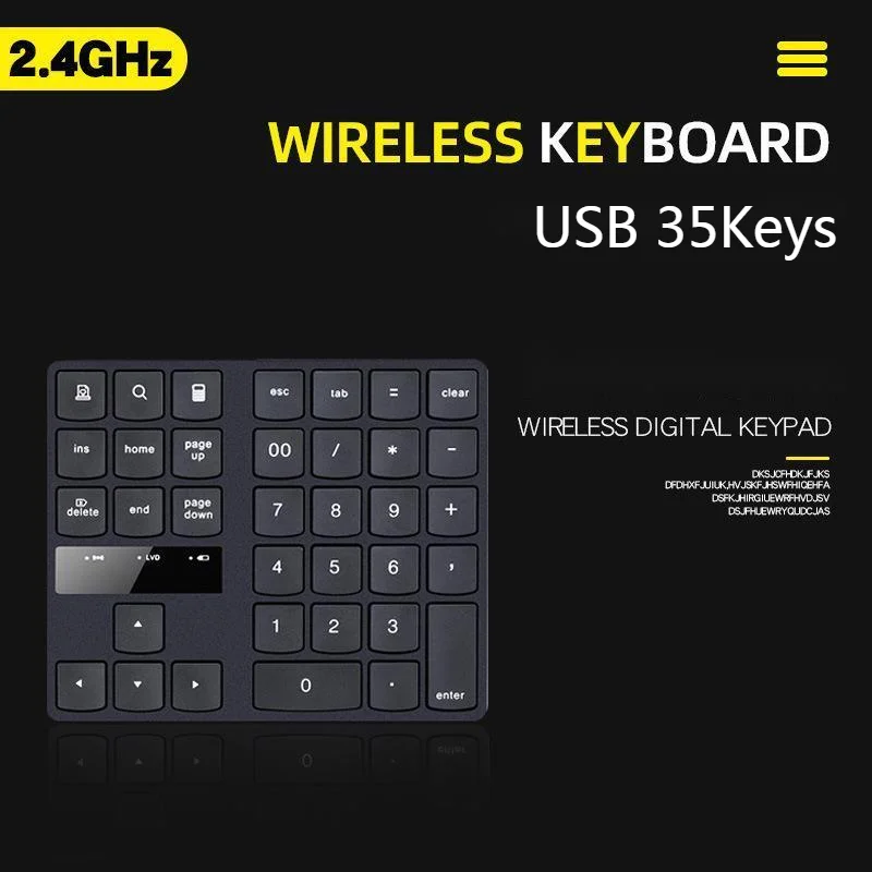 New 35 Keys USB 2.4G Wreless Numeric Keyboard Multimedia Quiet Keypad Rechargeable Digital Numpad For Office Household Laptop PC