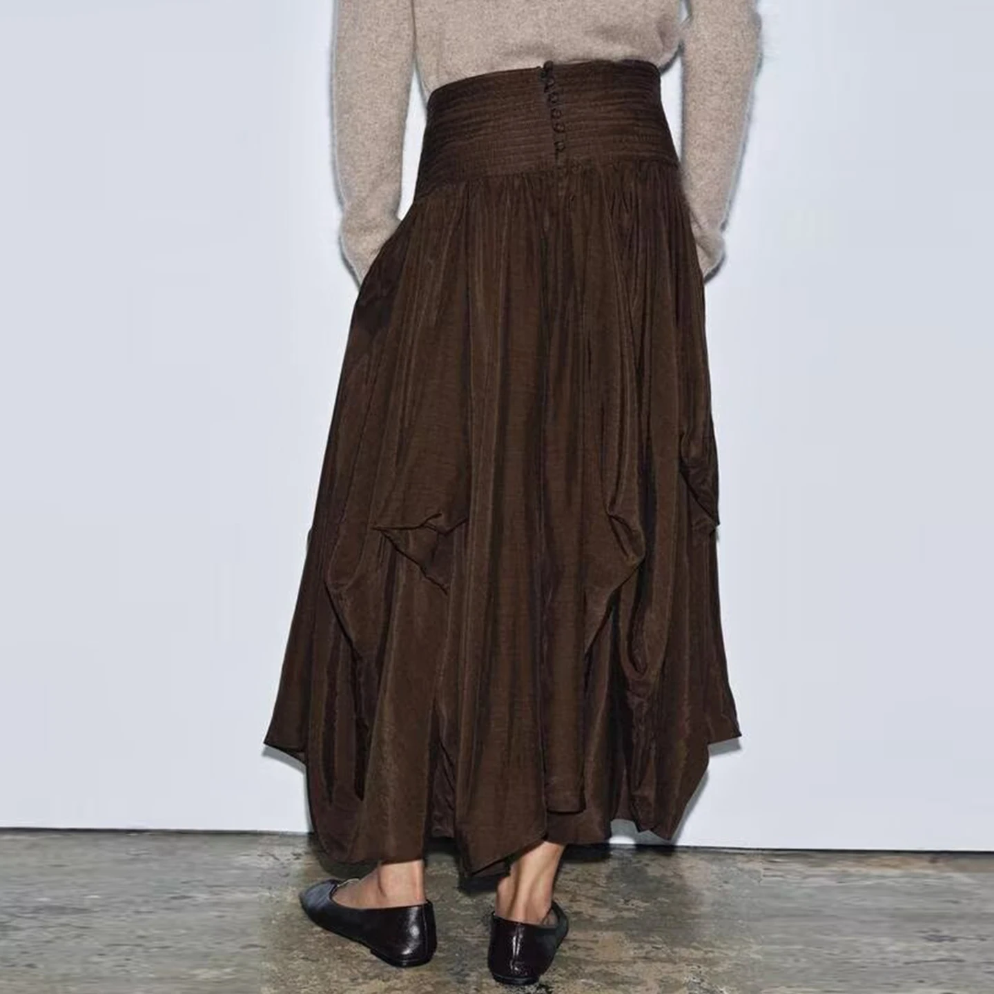 Z المرأة Faion ميدي تنورة ثلاثية الأبعاد Personali Sle تنوعا ملابس يومية الأوروبية Sle منتصف الخصر فضفاضة تناسب الخريف 2025 #3