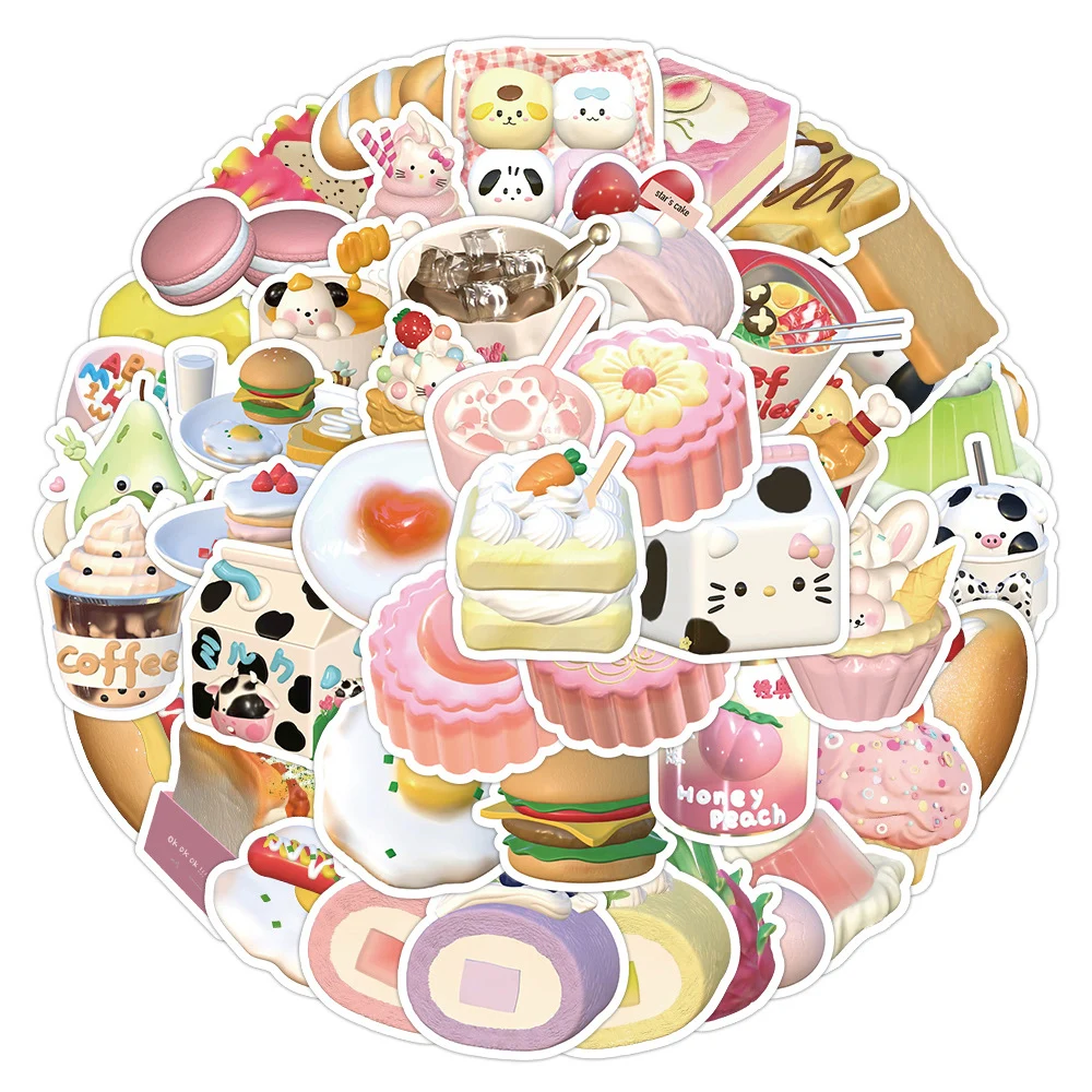 10/30/60PCS Kawaii 3D Food Stickers Sanrio Aesthetic Cartoon Decoration Decals Toys DIY Phone Guitar Laptop Cute Kid Sticker Toy