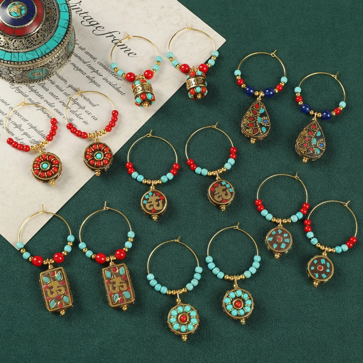 الرجعية النيبالية الغريبة التبتية أقراط للنساء العرقية نمط النحاس جوهرة حبة مجوهرات فاخرة غامضة نعمة اليدوية الهدايا