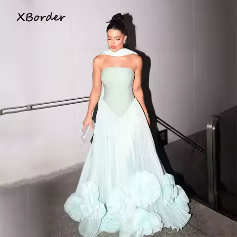 Customized Evening Dress Elegant Chiffon Ruched Ruffle A-Line Dress Sleeveless Formal Prom Evening Dress Floor-Length Vestidos