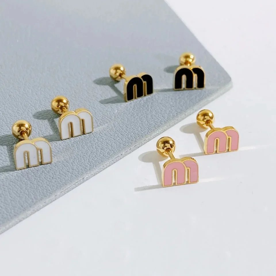 TOFFLO Fashion Colorful Oil Dripping Letter M Charm Stainless Steel Stud Earring Small Ball Screws Earrings Piercing Jewelry