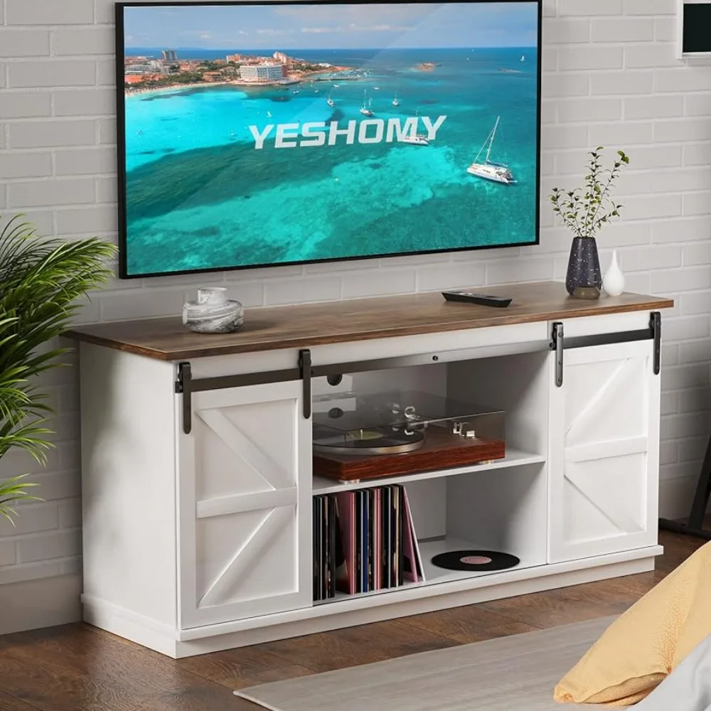 

YESHOMY Farmhouse TV Stand and Entertainment Center for Televisions up to 65 Inchs, with Sliding Barn Doors and Storage