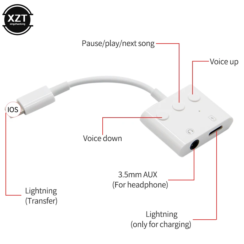 Headphone Adaptador for IPhone 14 13 12 11 X 8 7 Plus Aux Audio Splitter for Lighting To 3.5mm Adapter Earphone Jack Cable