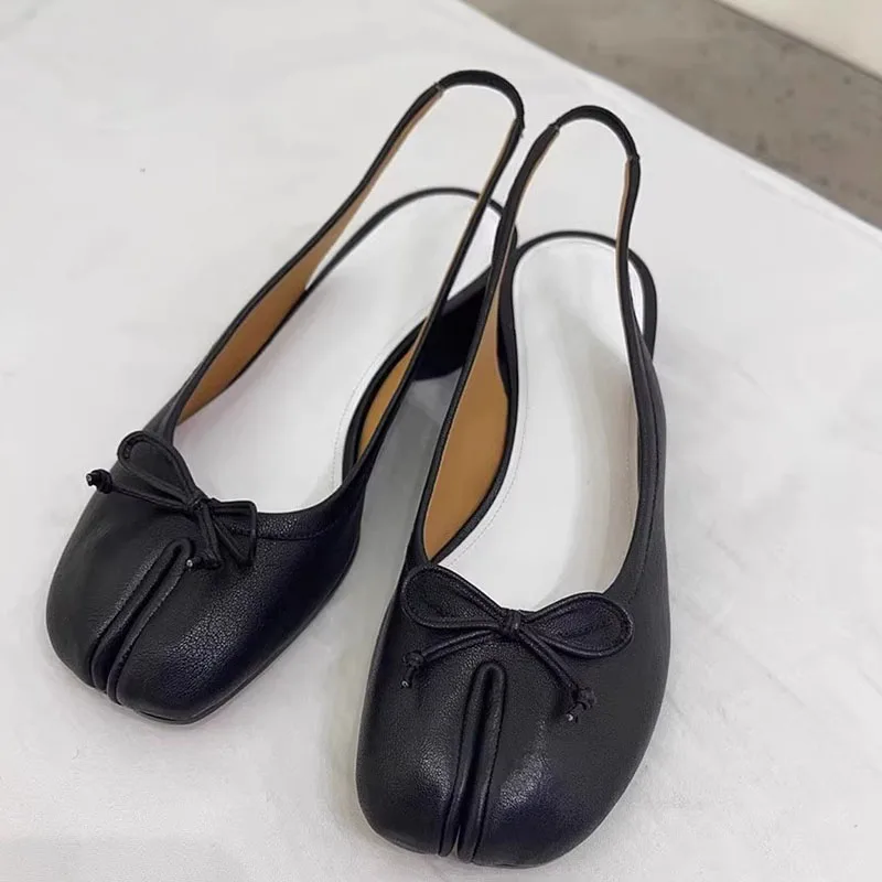 2026 Spring Summer New Split Toe Women Shoes Retro Low Mid Heel Ballet Shoes Fashion Shallow Mouth Bow Design Dress Party Shoes image 5