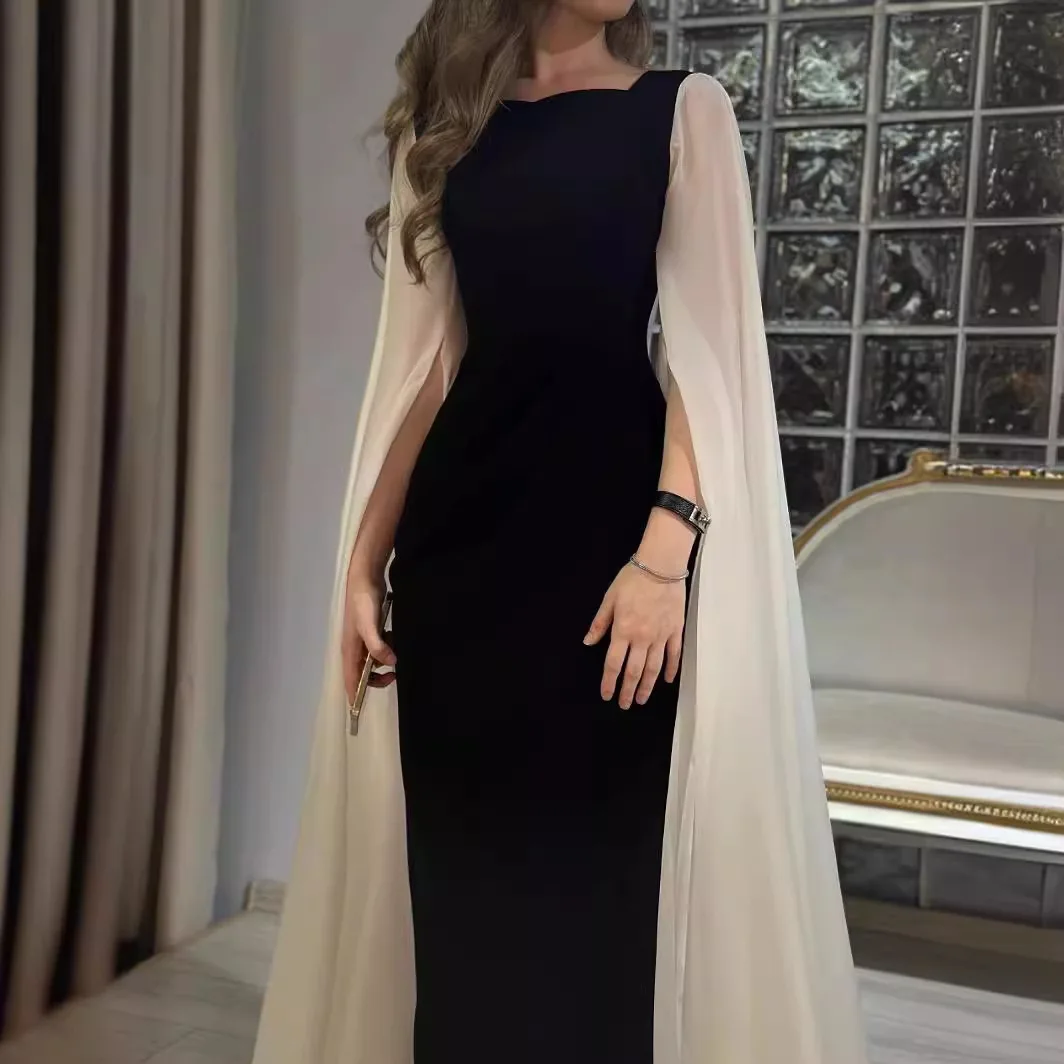 

Elegant Champagne Sleeve Mermaid Skirt Evening Dress Black Trumpet Dance Fashion Dress 2025 Gentle Party Contrasting Long Dress