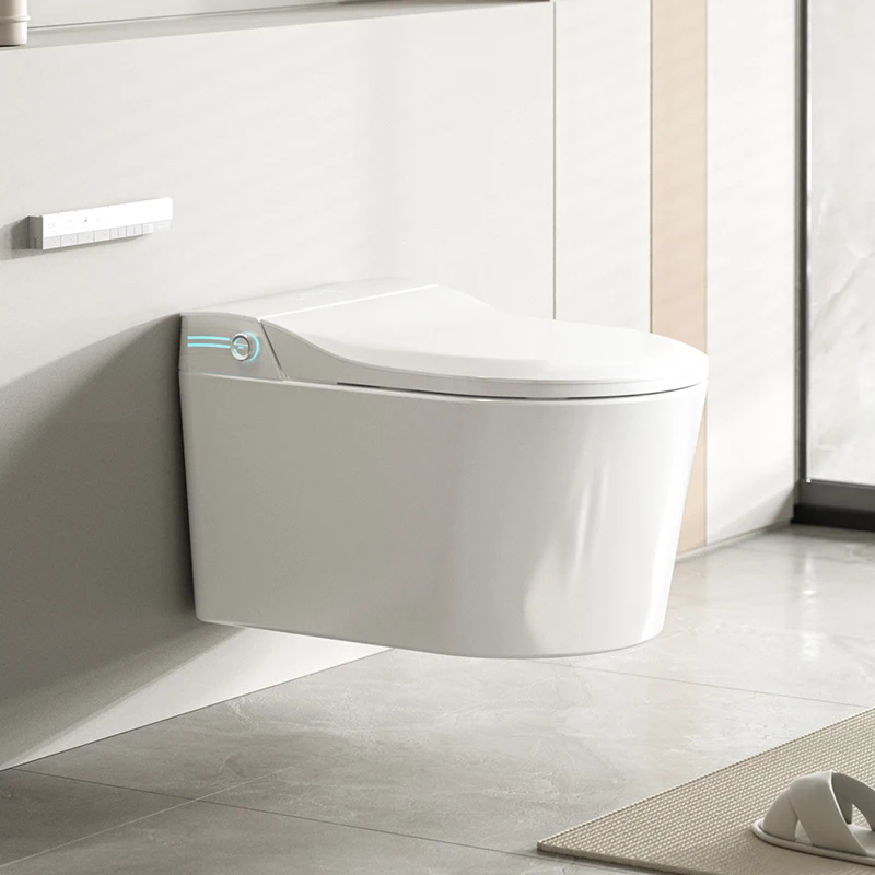 

Luxury Intelligent Floating Wall-Mounted Elongated Toilet Bowl Smart WC Seat Heating Space-Saving Bathroom Remote Control P-Trap