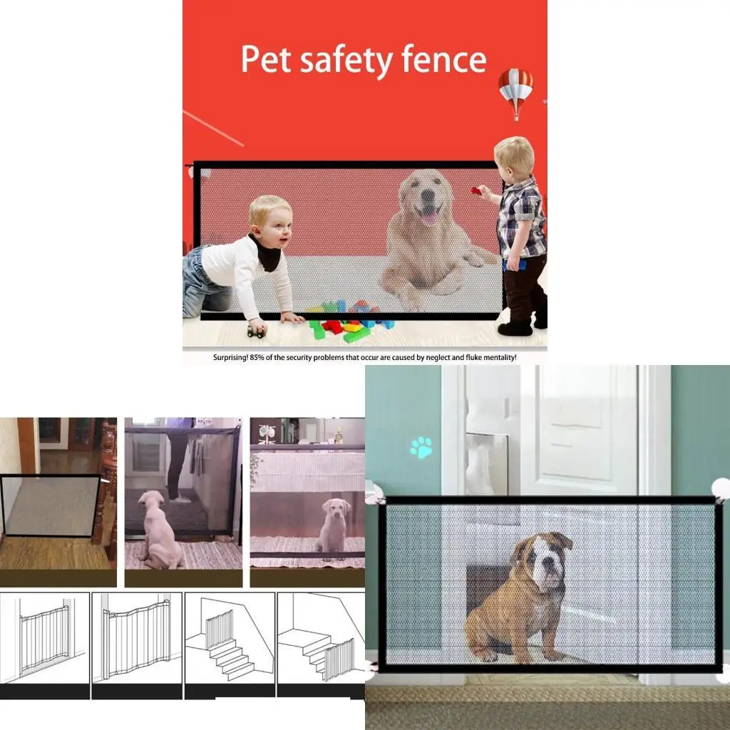 

652F Portable Folding Stair Gate Safe for Protection Pet Isolation Net Doorway Mesh Gate for Pets Kids Durable Thickening Mes
