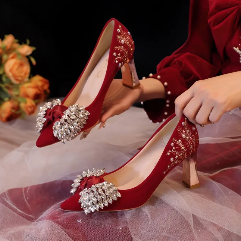 

Beautiful High-heeled Wedding Shoes, Two Wear 2025 Spring and Autumn New Shoes