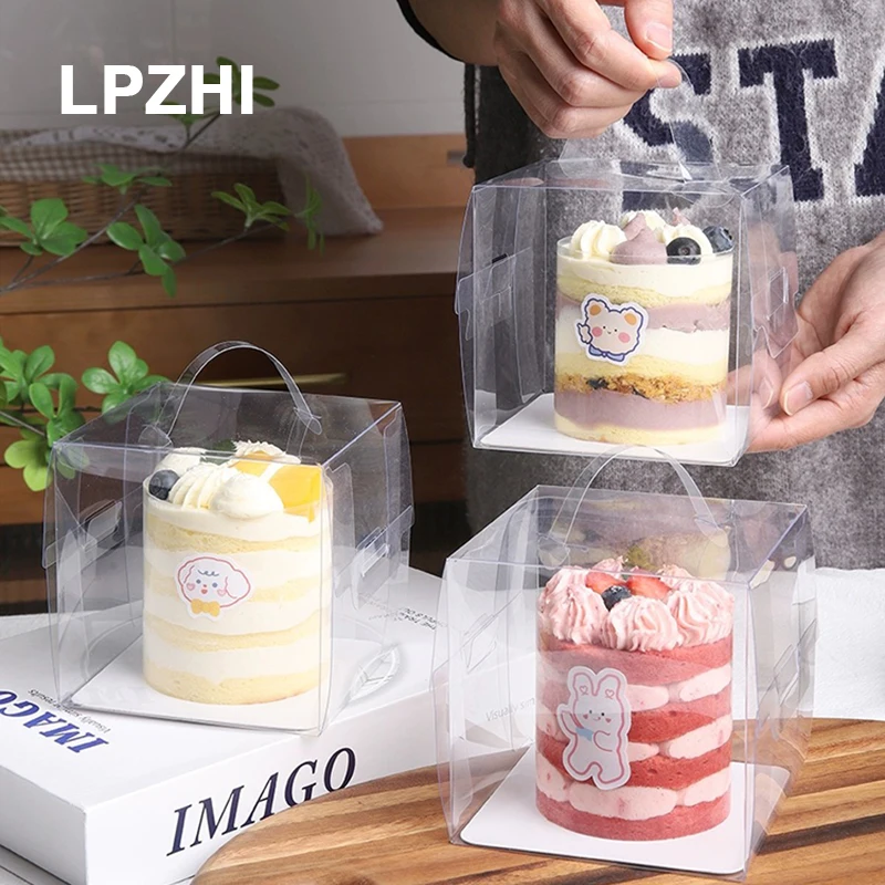 LPZHI 10Pcs Transparent Cake Boxes With Bottom Birthday Party Baby Shower Handmade Cake Packaging Gift Toy Decoration PET Box