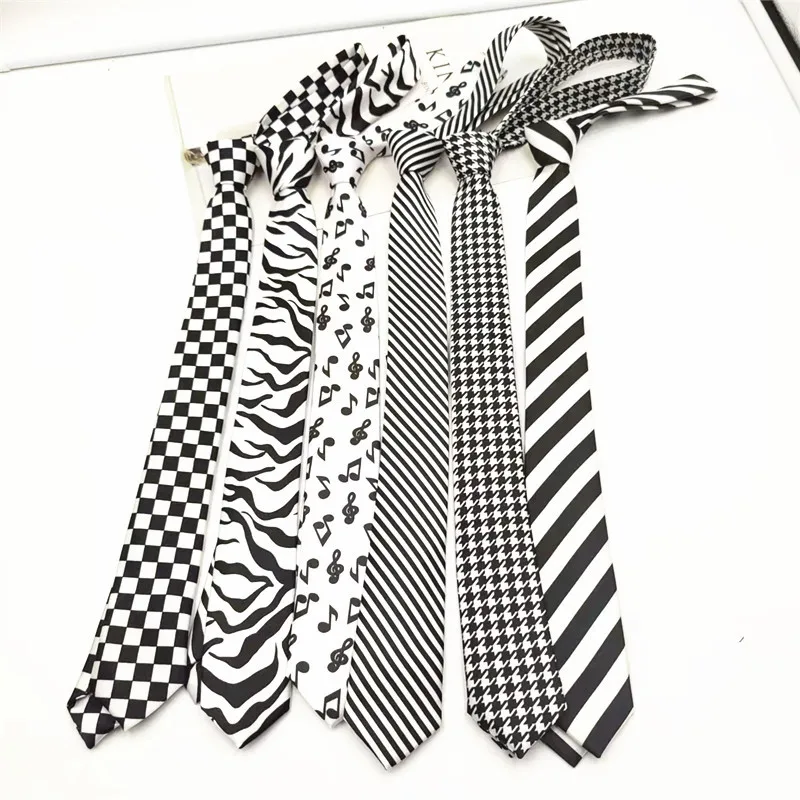 

Black and white striped tie, narrow version for girls, casual 5cm handmade trendy earth cool bungee dance