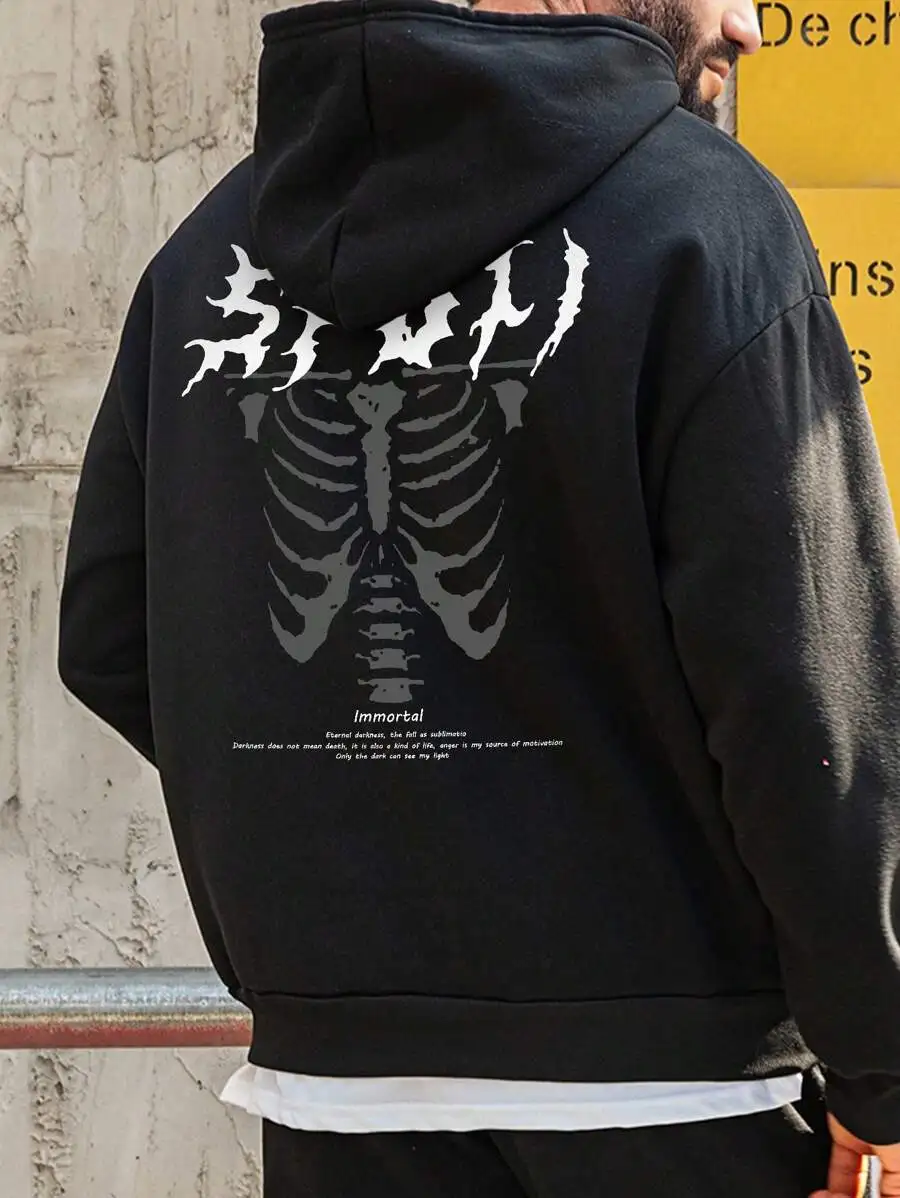 New High Quality Men's Streetwear, Graphic Print Fashionable Cotton Soft Outdoor Sports Hoodie