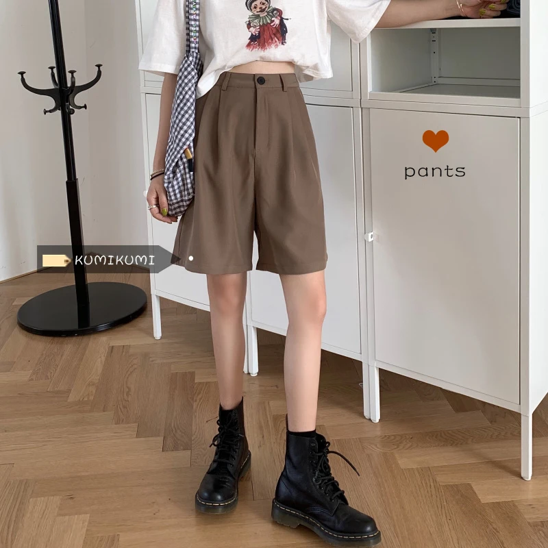 High Waist Wide Leg Short Pants Women's Spring Summer Korean Style Commute A-Line Slimming Student Casual Pants