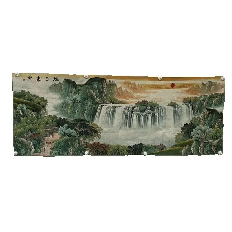 Chinese Old Color Brocade Embroidery 'Sunrise in the East' Landscape Painting Decorative Artwork for Home