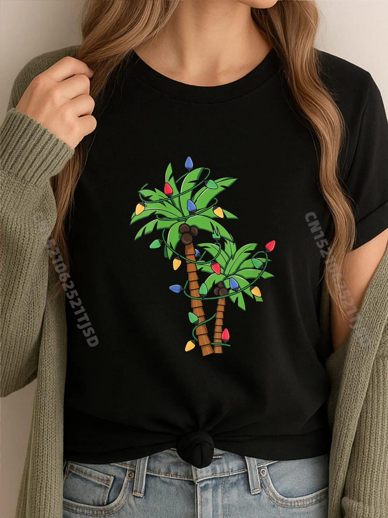 

Женская рождественская пальма, светлая гавайская тропическая рождественская дизайнерская одежда, женская и мужская футболка на Пасху
