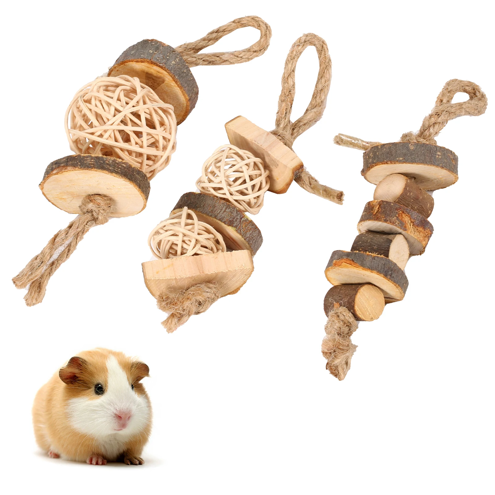 Hamster Chew Toys 3pcs Chinchilla Chew Toys Teeth Care Molar Toy for Rabbit Hamster Guinea Pigs