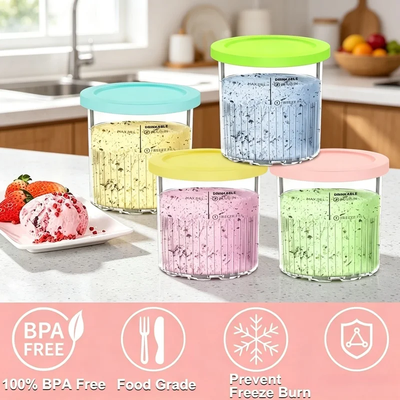 Replacement Pints Containers with Lids Compatible with Ninja Creami Deluxe NC500 NC501 Family Size Ice Cream Storage Cups Set
