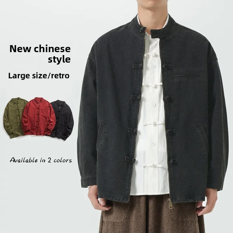 

New Chinese Sle Waed Motorcycle Jaet Men's Wind Collar Tang Suit Outerwear Hanfu National Trend Top Clothes