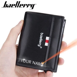 Porte-cartes courts RFID pour hommes, gravure de nom gratuite, porte-cartes pop-up, sac à main pour homme, porte-photo simple, marque de luxe, nouveau