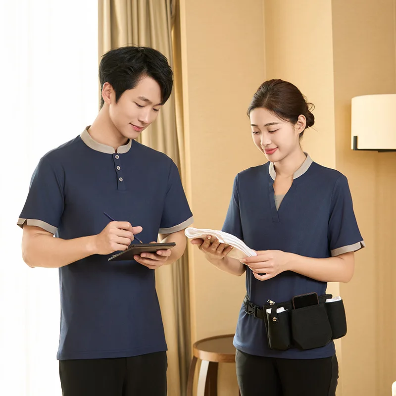 

Рабочая одежда для уборщиков: футболки с коротким рукавом для мужчин и женщин, для работы в отелях, KTV, клининговых службах, летняя рабочая одежда для уборщиц.