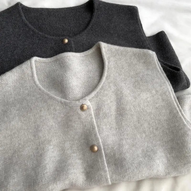 

Retro Knitted Vest Outerwear Loose round Ne Soft Cozy Open Cardigan Sle Women's Top for Autumn Winter New Arrival