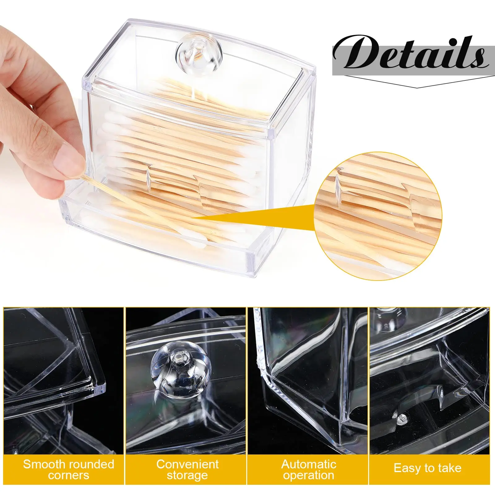 Square Qtip Holder Acrylic Bathroom Vanity Countertop Storage Box Organizer Canister Jar for Cotton Swabs, Rounds Balls, Makeup