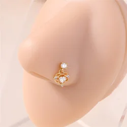 Thin Dangle Nose Studs Mini Pink CZ Heart Charm Dangle Nose Bone for Women Girl Cute Nose Piercing Jewelry Nostril Jewelry