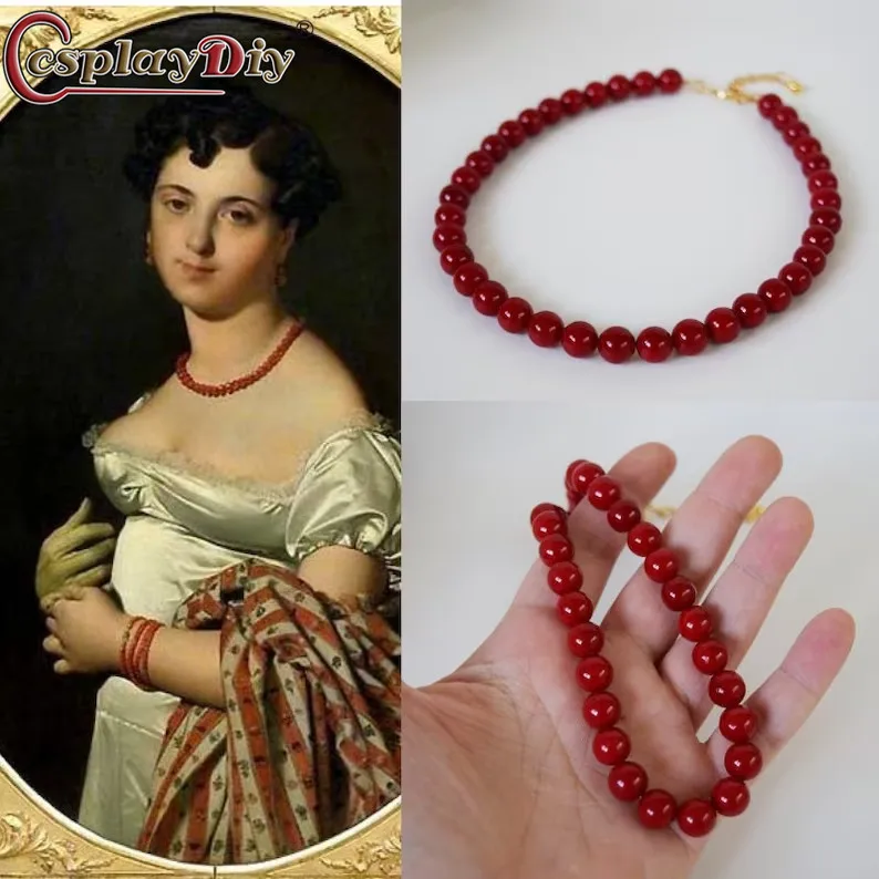 Historic Red Shell Pearl Coral Beaded Necklace Red Regency Necklace Coral Red 19th Century Choker Jane Austen Red Pearl Necklace